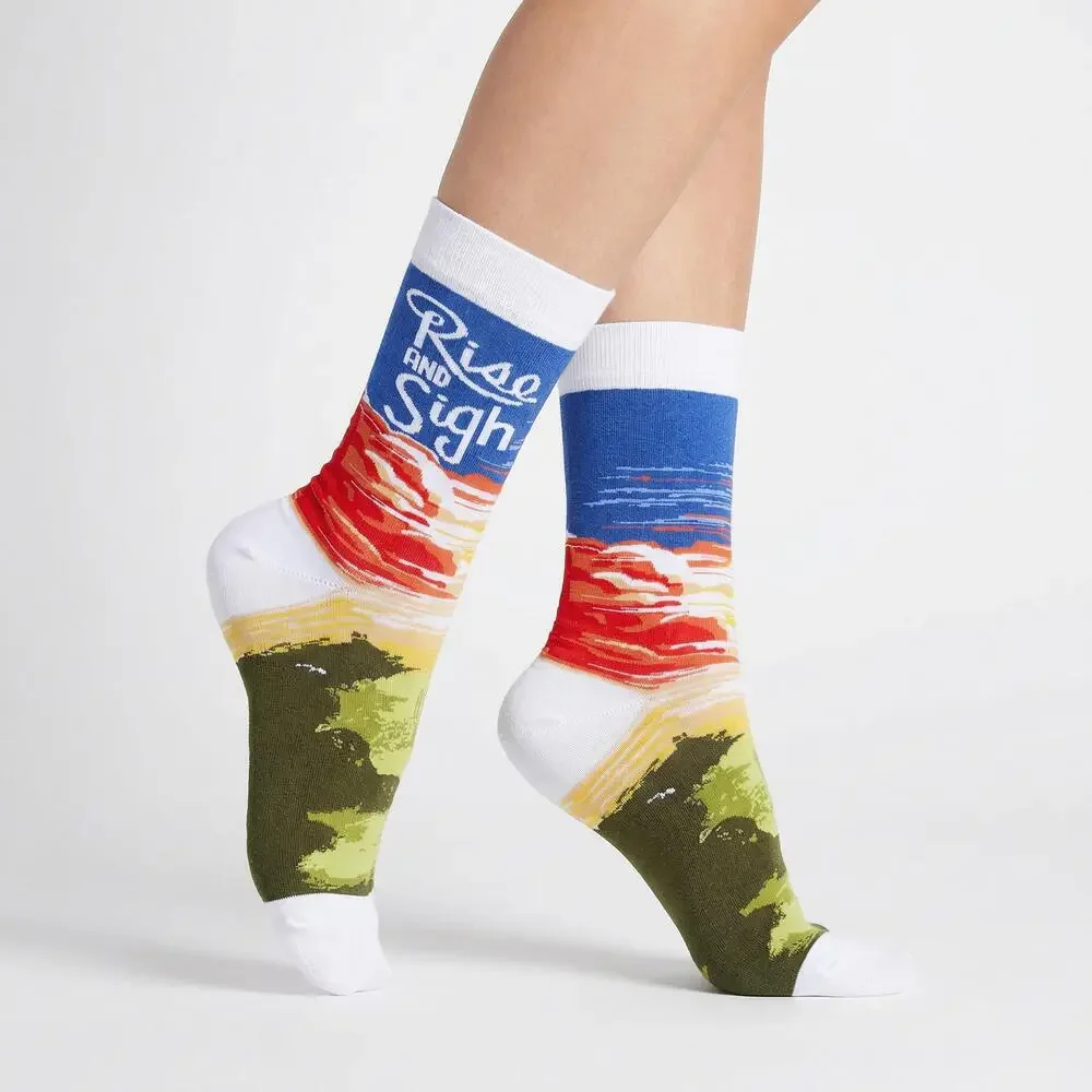 Rise & Sigh Socks | Funny Sarcastic Sunrise Novelty Crew Socks